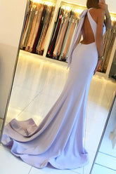Ligh Backless Mermaid Long Prom Dresses with Side Slit, Party Dresses,